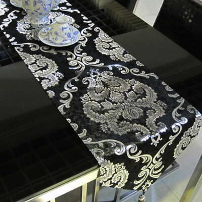

Free Shipping 32240cm Europe Style Table Runner Hot Silver Home Decoration Tablecloth Embroidery Cloth Hotel Villa Wedding