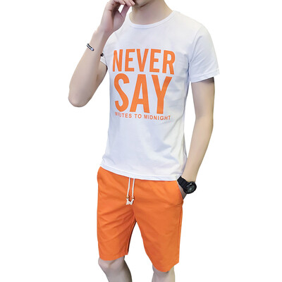 

Damaizhang Brand Designer Men Summer Short Sleeve Shirt With Short Pants Letter Printed Fashion T-shirt Cotton Casual Tee