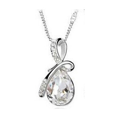 

New Women Fashion Jewelry Angel Tear Drop Crystal Rhinestone Pendant Necklace WHITE