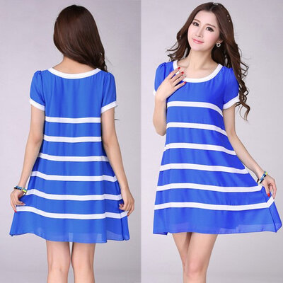 

Summer Women Chiffon Loose Big Yards M-XXL Black&White Striped Party dress