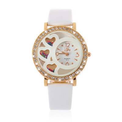 

New Fashion Round Dial Girl's Analog Watch with Crystals & Beads Decoration
