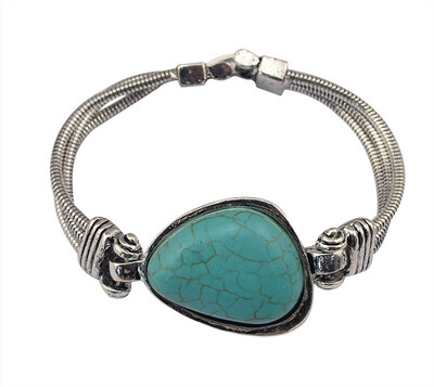 

Idealway Vintage Retro Tibetan Silver Alloy Geometric Natural Turquoise Bracelets Bangles Women Jewelry