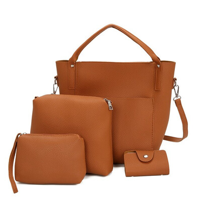 

SMOOZA 4 PCS Composite Bag Set for Women Bag PU Leather Shoulder Handbag Female Casual Totes small Messenger Bag Bolsa Feminina