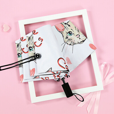 

Cmon love cat vinyl umbrella parasol sunscreen umbrella cute small black umbrella folding umbrella umbrella sunscreen female anti-UV white tri-fold manual