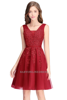 

Multi Color Embroidery Lace Short Evening Dress Sexy Chiffon Homecoming Dresses