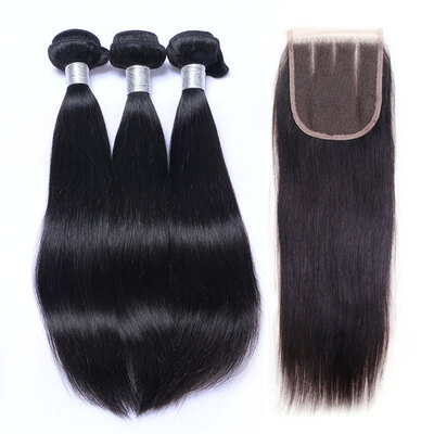 

9A Peruvian Virgin Hair Straight With Lace Closure 3 Bundles Peruvian Remy Human Hair Weaves And Closures 4 Pcs Lot Natural Black