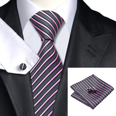 

2016 New Hot selling Vogue Men Silk Striped Tie Set High Quality 100 Silk Necktie Handkerchief Cufflink Set for Formal Wedding