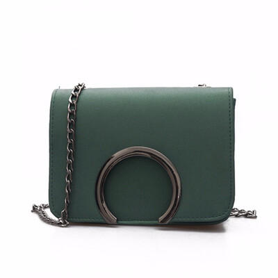 

women solid cover chains C-type metal ring small flap handbag ladies party purse messenger crossbodyc