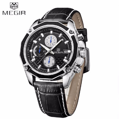 

Genuine Leather Strap Quartz Man Wristwatch Awesome Analog Watch With Calendar&Sub-dial