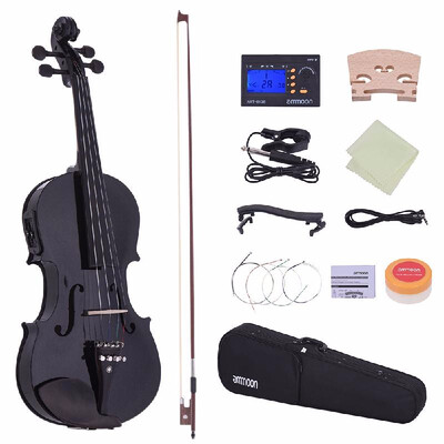 

ammoon Full Size 44 Acoustic Electric Violin Fiddle Solid Wood Body Ebony Fingerboard Pegs Chin Rest Tailpiece with Bow Hard Case