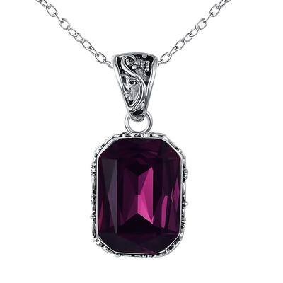 

Yoursfs Big Princess Cut Rectangle Purple CZ Suspension Necklaces & Pendants Chain Women Jewelr