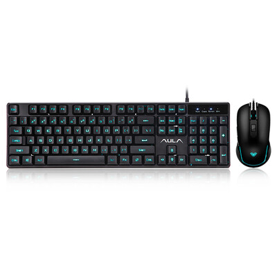 

AULA T100 set ice blue wired mouse&keyboard set USB computer keyboard mouse black version