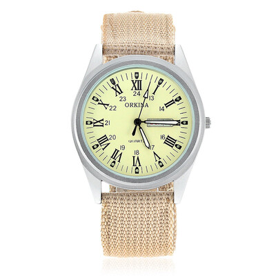 

ORKINA P1012 Men's Military Style Double Calendar Watches w/ Luminous Pointer/Roman Dial - Beige