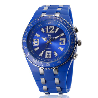 

Men Fashion High Quality Quartz Movement Watch Daily Waterproof Accurate Silicone Wristwatch Round Case Button Buckle V6 Brand Watch V260B
