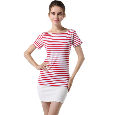 

POPBASIC Women's Classic Striped Short Sleeve Tee Boatneck Nautical T Shirt
