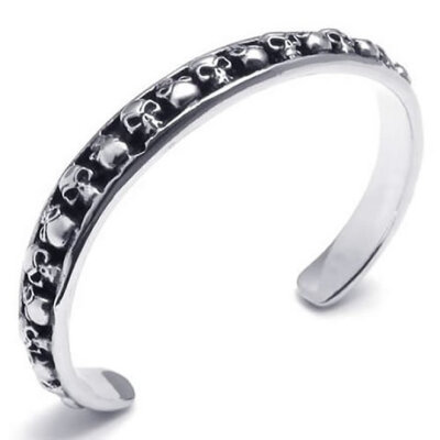 

Hpolw Womens/men Vintage fashion Gothic Skull/skeleton silver&black Stainless Steel Bracelet