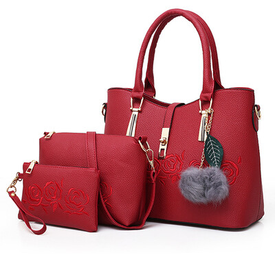 

Fashion Handbags Embroidered Flowers Three Piece Printing Shoulder Bags