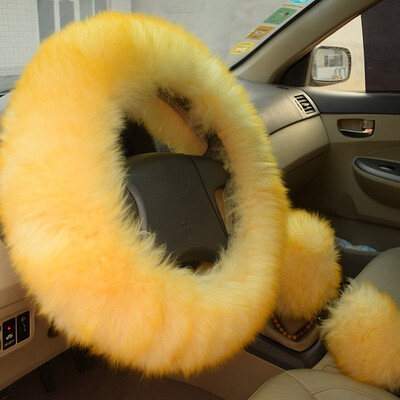 

Winter Warm Wool Handbrake Cover Gear Shift Cover Steering Wheel Cover 38cm diameter 1 Set 3 Pcs