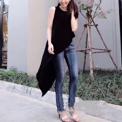 

Chiffon Shirt For Women Sleeveless Asymmetrical Large Size Dovetail Shirts Female 2018 Summer Fashion OL Clothing
