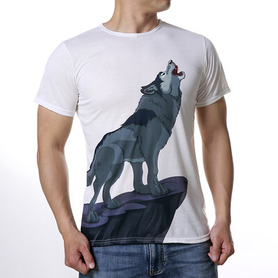 

Mens Printing Wolf Short Sleeve White T-shirt