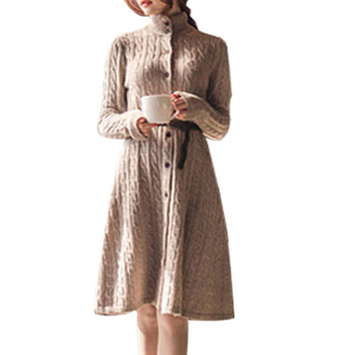 

CT&HF Women Winter Cardigan Big Twist Long Knitting Sweater Dress