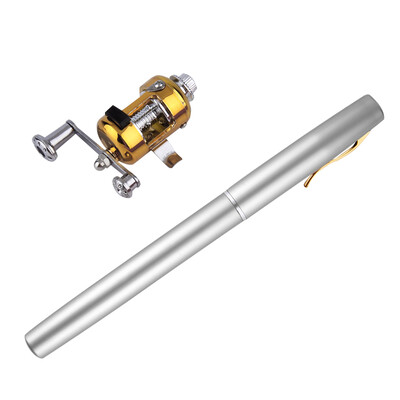 

Мини Портативный Карманный Алюминиевый Сплав Форма Ручки Рыбу Удочкой Полюс С Катушкой Золото