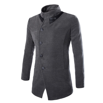 

Zogaa Mens Wool Coat Slim Double Wool Leather Collar Single-breasted