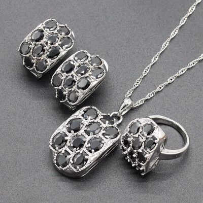 

Pomegranate Red Stone Silver Plated Bridal Jewelry Sets for women Choker Clip Earrings Ring Free Gift Box