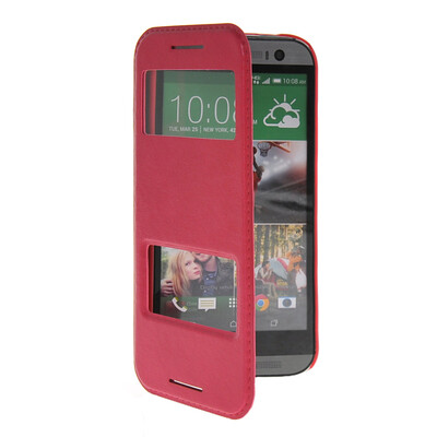 

MOONCASE View Window Leather Side Flip Pouch Stand Shell Back ЧЕХОЛ ДЛЯ HTC One 2 (M8) Hot pink