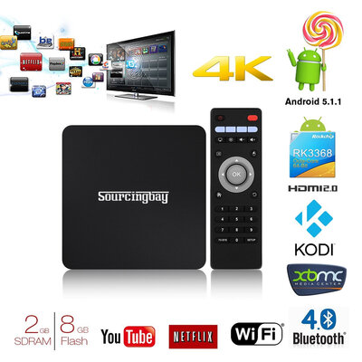 

Android 5.1 Streaming Media player - RK3368 Octa Core 64 bits 2G/8G Wifi Bluetooth4.0 Kodi 15.2 UHD 4K