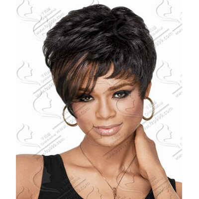 

QianBaiHui Short Curly Wigs for Black Women Heat Resistant Synthetic Wigs Black Layered Women Wigs with Mixed Brown Bangs