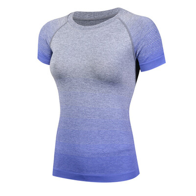 

New Gradiet Color Compression T Shirt Running Training Clothes Short
