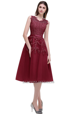 

Short Evening Dress Applique Beads Sheer Back Party Formal Evening Gown Dresses
