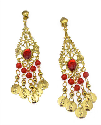 

Idealway Baroque Style Gold Alloy Coin Tassel Red Crystal Earrings Long Drop Dangle Earrings Females Earrings