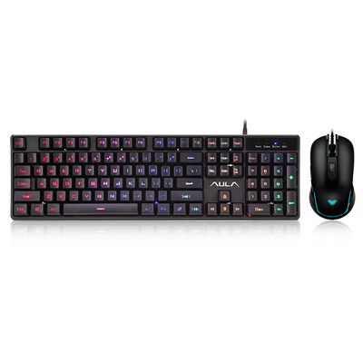 

AULA T100 set ice blue wired mouse&keyboard set USB computer keyboard mouse black version