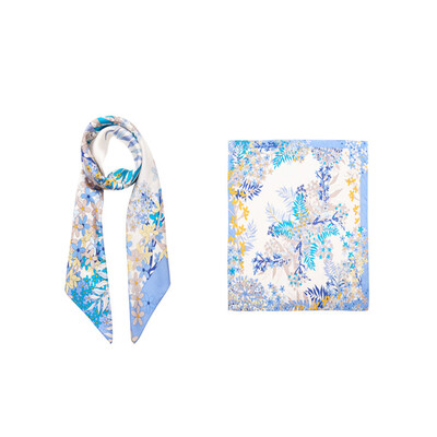 

Silk Shawl Scarf 100 Genuine Brand New Gift Box Flower Print Women Certification Rare&generous 88 88CM Blue Orange Pink 029