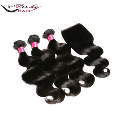 

Peruvian Virgin Hair Body Wave 3 Bundles With Closure Good Quality Natural Color Unprocessed Human Hair With lace Closure