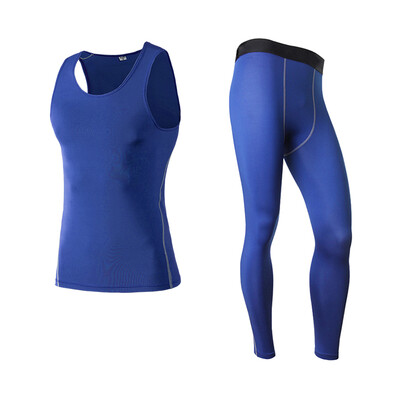 

Running Set Wicking Sport Suit Sleeveless Vest T-Shirt Pant Gym MenS Sportswear