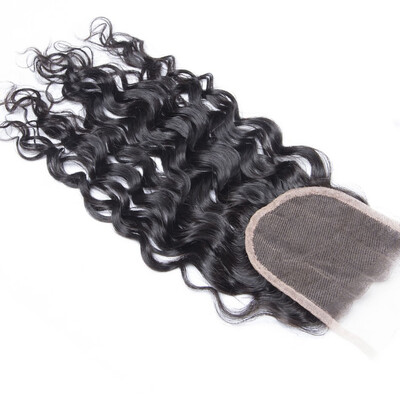 

Indian Virgin Hair Lace Closure Water Wave Size 4x4 inch FreeMiddle3 Part Wet&Wavy Human Hair Closures Natural Black Color