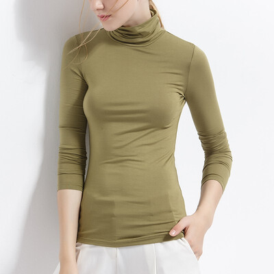 

Canvaus New Women Solid High Collar Modal Long Sleeve T Shirt Undershirt Tops