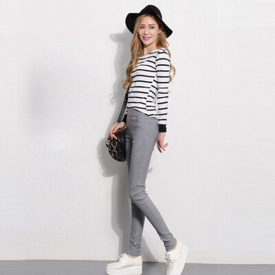 

MAZOE fashion candy color casual pants 1611 gray