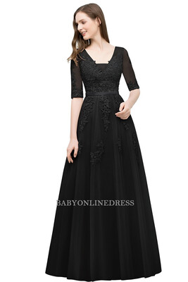 

Half Sleeves Lace Evening Dresses New Backless Applique Long Party Dresses