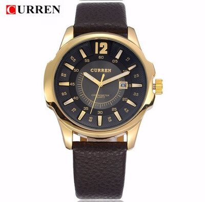 

CURREN new fashion casual quartz watch men large dial waterproof chronograph releather wrist watch relojes free shipping 8123