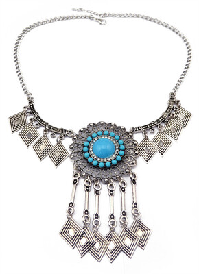 

Idealway New Fashion Silver Plated Alloy Rhinestone Resin Beads Sunflower Rhombic Geometric Tassel Pendant Necklaces Earrings sets