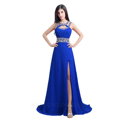

Formal Evening Dresses Sexy Backless Red Royal Blue high split Evening Dress 2018 Long Chiffon Evening Gowns