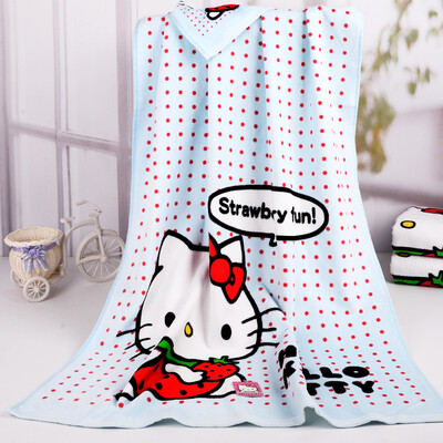 

Matt полотенца текстильного Hello Kitty Hello Kitty Клубничной любовь мультфильм печать хлопок махровых полотенца синего 92g / Статья 34 * 76см