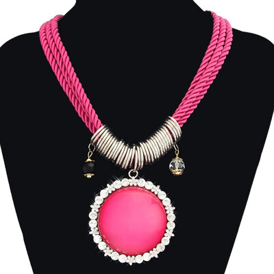 

Womens Punk Rhinestone Embroider Pendant Nylon Rope Imitation Gemstone Necklace
