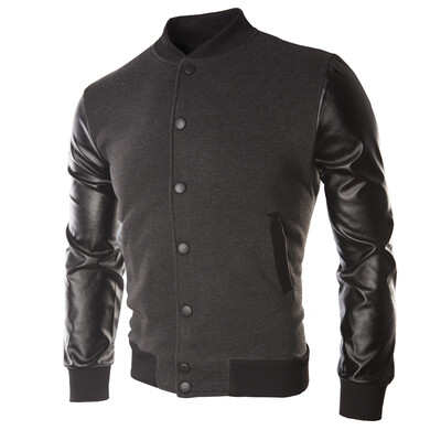 

Autumn Simple Design Leather Stitching Sport Jacket Mens Casual Fashion Sweatshirt Baseball Clothes