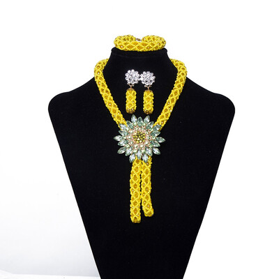 

2018 Women Festival Party African Jewelry Set Yellow Handmade Crystal Necklace Nigerian Bridal Wedding Beads Jewelry Set