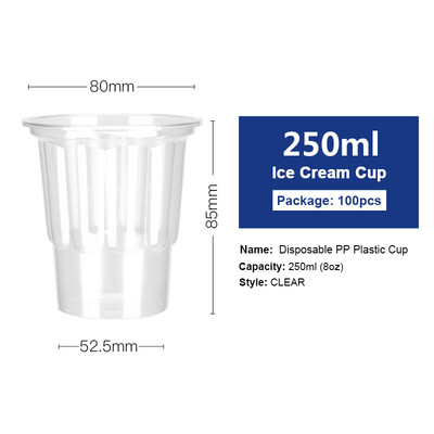 

OTOR Wholesale Ice Cream Bowl Cup with Dome Cover Clear PP Plastic Milk Shake Yogurt Ice Smoothie Cup Summer Supplies 100pcs
